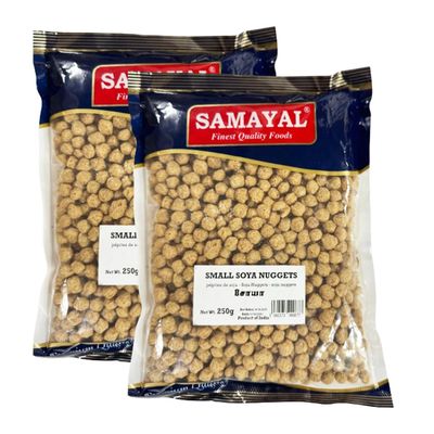 Samayal Small Soya Nuggets, Soya chunks Tikiri, Quick and Easy Meal Maker, No Artificial Colours or ingredients, Indian Origin -250g (Pack of 2)