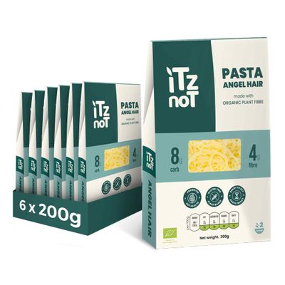 iTz noT jusT Pasta Angel (Pack of 6, 200g Each) Ready Cooked, Shirataki, Moyu, Konjac Plant Fibre Pasta, Low Carb, & No Added Preservatives, Healthy, Gluten Free, Gut Health. 100% Natural