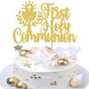 Rsstarxi 1 Pack First Holy Communion Cake Topper First Communion Cake Decorations Religious Cross Cake Pick for Christian Baptism Baby Shower 1st Communion Party Decorations Gold view 1