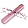 ABETOS Slim Pen Reading Glasses Blue Light Blocking Metal Readers In Tube Case Superlight Spring Hinge Pocket Portable Eyewear Thin Travel Eyeglasses 1.0+ 1.5+ 2.0+ 2.5+ 3.0+, Pink+1.0 view 1