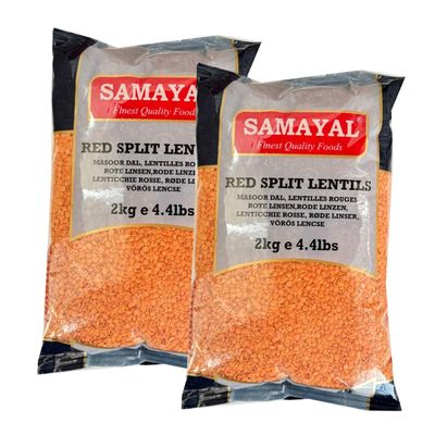 Samayal Red Split Lentils, Masoor dal, Lal Masoor Dal, Lentils and pulses, No Artificial colours or ingredients-2kg (Pack of 2)