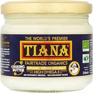 Omega-3 Virgin Coconut Cooking Butter 750ml (Pack of 12)  Organic, Cold Pressed & Odourless  Vegan Coconut Oil with Hempseed Omega-3  Dairy-Free Butter Alternative  TIANA
