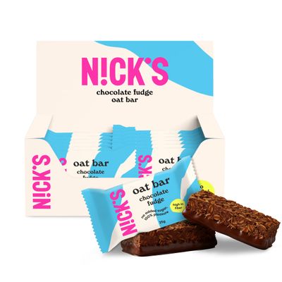NICKS Oat bar chocolate fudge, Traditional Flapjack Energy Snack, High Fiber Cake Biscuit No Added Sugar (12 x 35g)