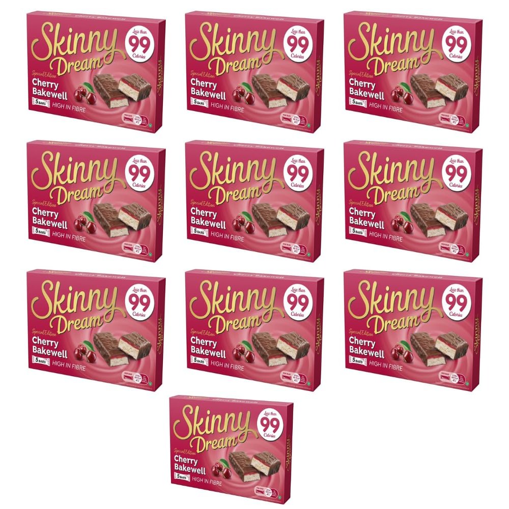 Skiny Dream Cherry Bakewell Bars 5pk - Enjoy a Low Calorie Snack With These Special Edition Skiny Dream Cherry Bakewell Bars - Pack of 10