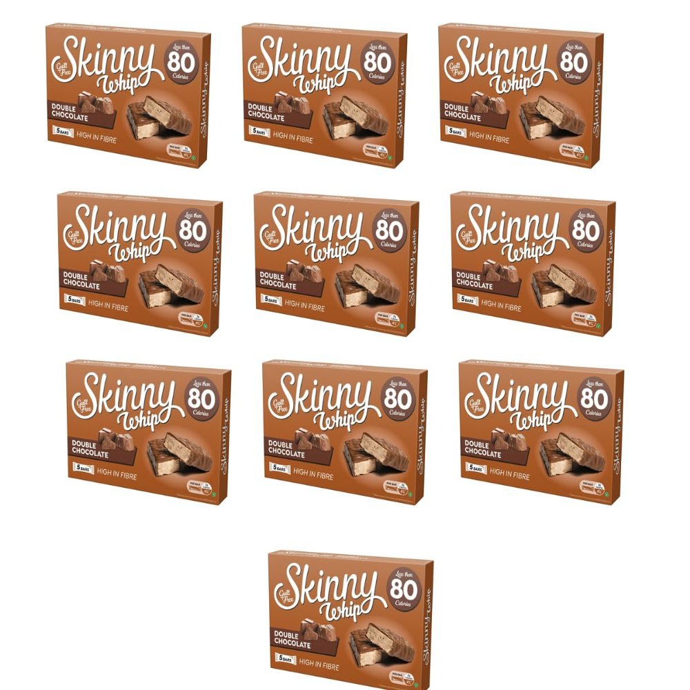 Skiny Whip Snack Bar Double Chocolate 5 Pack - This Low Calorie But High In Quality Chocolate Flavoured Bar Will Give You The Boost You Need During The Day - Pack of 10