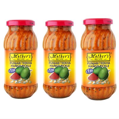 Mother's Recipe Punjabi Teekha Mango Pickle - 500g (Pack of 3) | Authentic Flavor | Spicy and Tangy | Traditional Mango Pickle