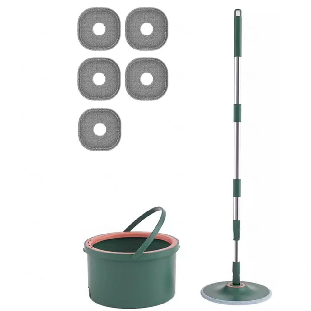 OUZBEM Spin Mop Bucket Floor Cleaning System - Self Cleaning Dry Wet Spin Mop - Flat Floor Mop Bucket Set with 5 Microfiber Pads Refills - Ideal for Pet Owners,Grey vision