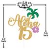 Gold Glitter Aloha 15 Cake Topper, Hello 15/Happy 15th Birthday, Summer Hawaiian Luau Tropical Pineapple Themed 15th Birthday Decorations view 2