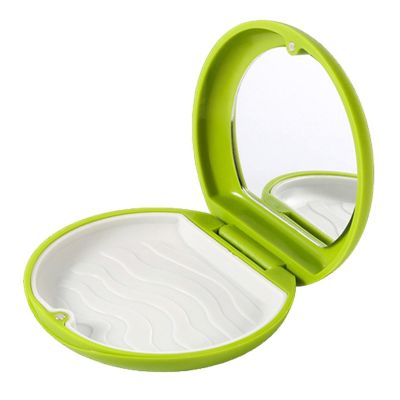 Vuggdt Denture Bath Case - Portable Box for Men Women Artificial Teeth - Mirror Included False Teeth Container for Mouth Guard for Camping, Outing, Business Trips