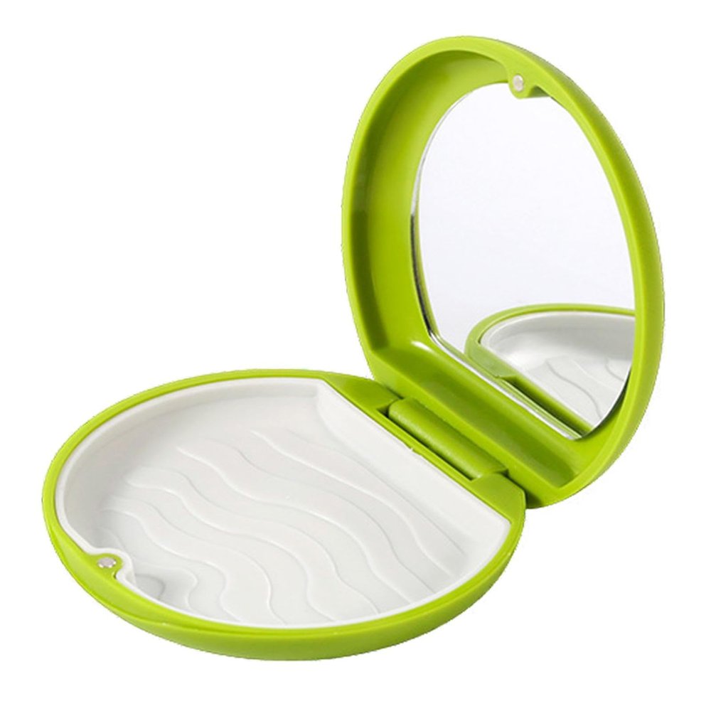 Vuggdt Denture Bath Case - Portable Box for Men Women Artificial Teeth - Mirror Included False Teeth Container for Mouth Guard for Camping, Outing, Business Trips