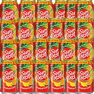 FreshCart Basics 24 x Sun Exotic Sparkling Tropical Fruit 330ml - Sparkling Tropical Juice Soft Drink with Sugar and Sweeteners