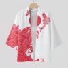 Mymyguoe Japan Happi Kimono Cardigan Men's Japanese Classic Summer Jacket Casual Transition Jacket Traditional Haori Costume with Funky Colourful National Print Breathable Yukata Open Front Coat, red, view 2