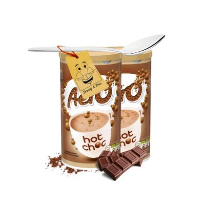 Hot Chocolate Bundle Includes: 2x Aero Chocolate (288g each tube) Instant Hot Chocolate Kit Powder Drink Mix and 1x Stainless Little Spoon by Donny & Dev