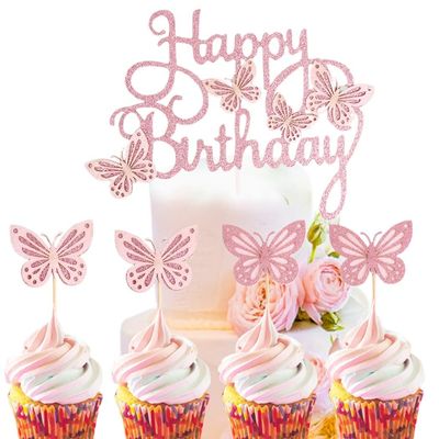 13PCS Butterfly Glitter Paper Cake Topper: Birthday Cake Cupcake Decoration Pick
