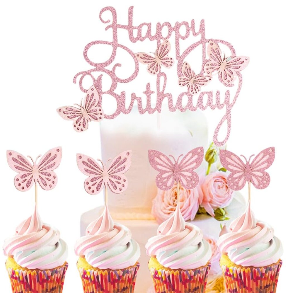13PCS Butterfly Glitter Paper Cake Topper: Birthday Cake Cupcake Decoration Pick