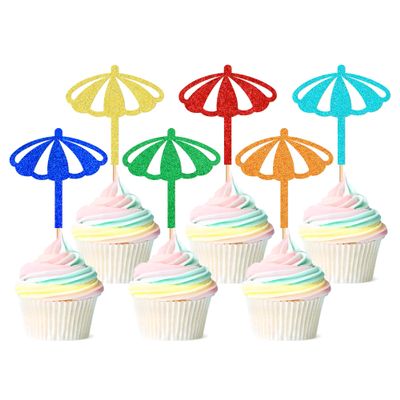 Ercadio 30pcs Sun Blue Cupcake Toppers, Summer Beach Themed Dessert Decorations for Baby Shower, Kids Birthday Party Supplies
