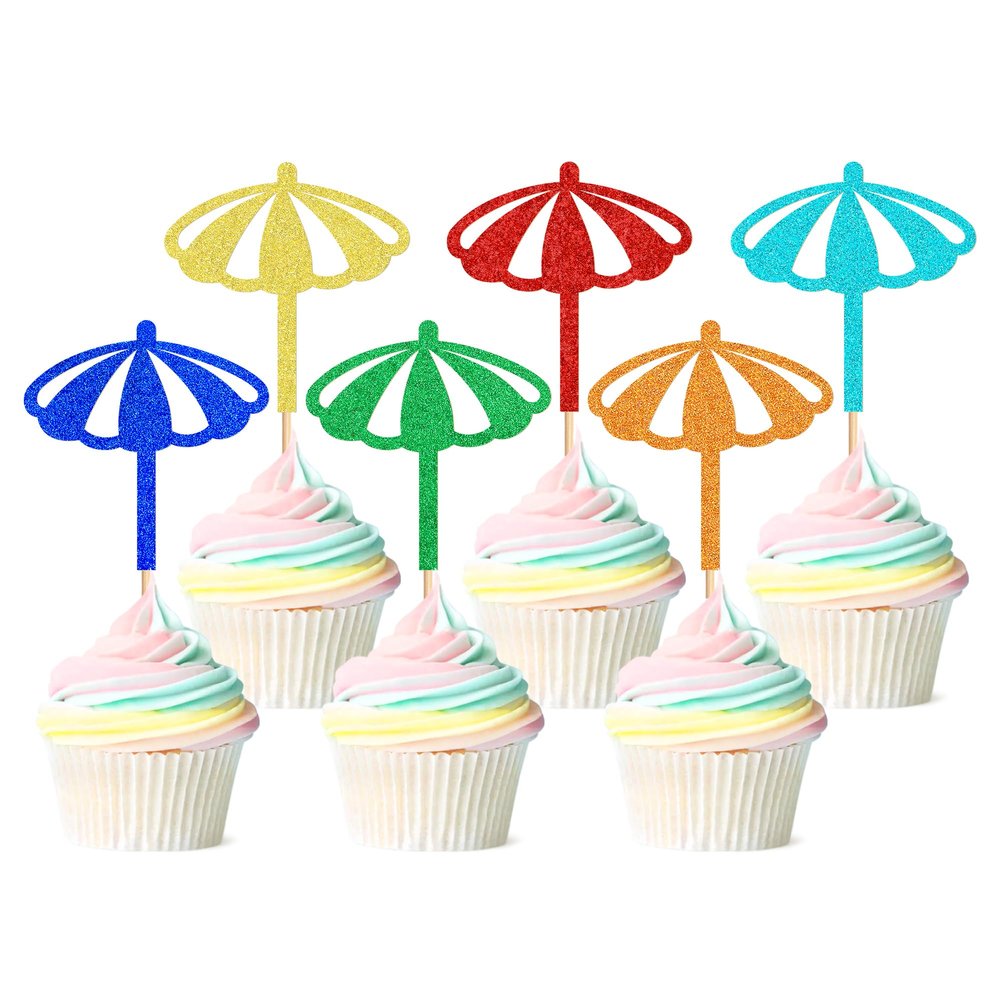 Ercadio 30pcs Sun Blue Cupcake Toppers, Summer Beach Themed Dessert Decorations for Baby Shower, Kids Birthday Party Supplies