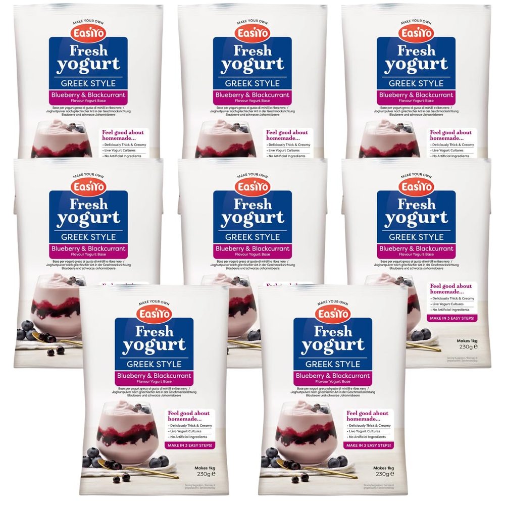 EasiYo Yogurt Greek Style Blueberry & Blackcurrant 8 Pack Yoghurt