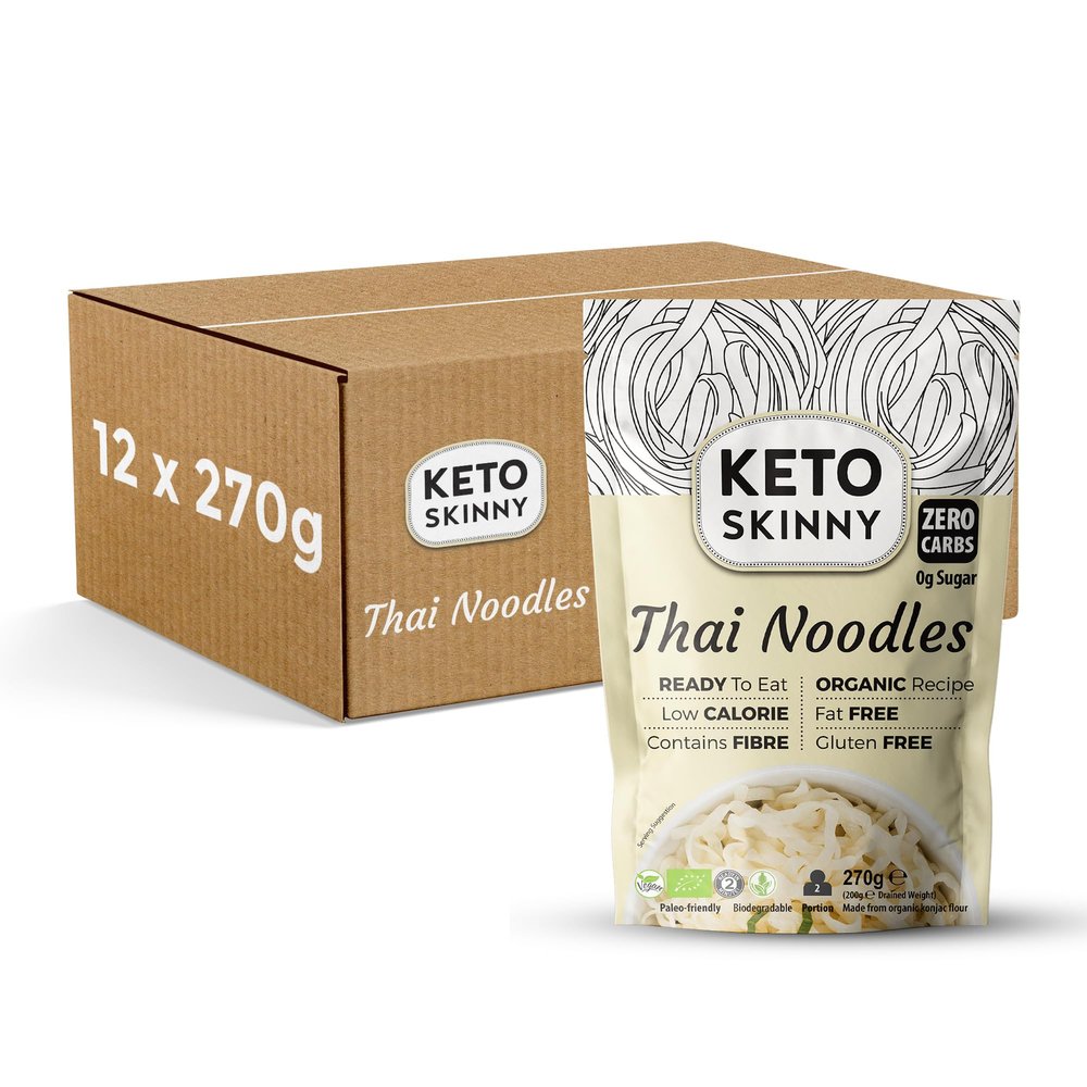 Keto Skinny Thai Noodles (Pack of 12, 270g) - Made from Organic Konjac Flour, Keto Paleo Diet and Vegan Food, Shirataki, Zero Sugar Less Carbohydrate & Low Calorie Food
