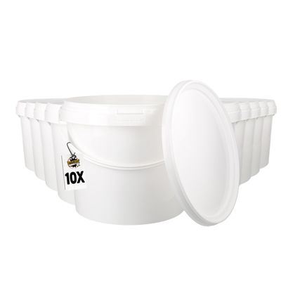 10 x Buckets with Lid, 4 L, White, Round, Plastic Bucket, Food-Safe, Chemistry, Airtight and Stable, Empty Bucket with Handle and Lid Suitable for Food, Animal Feed