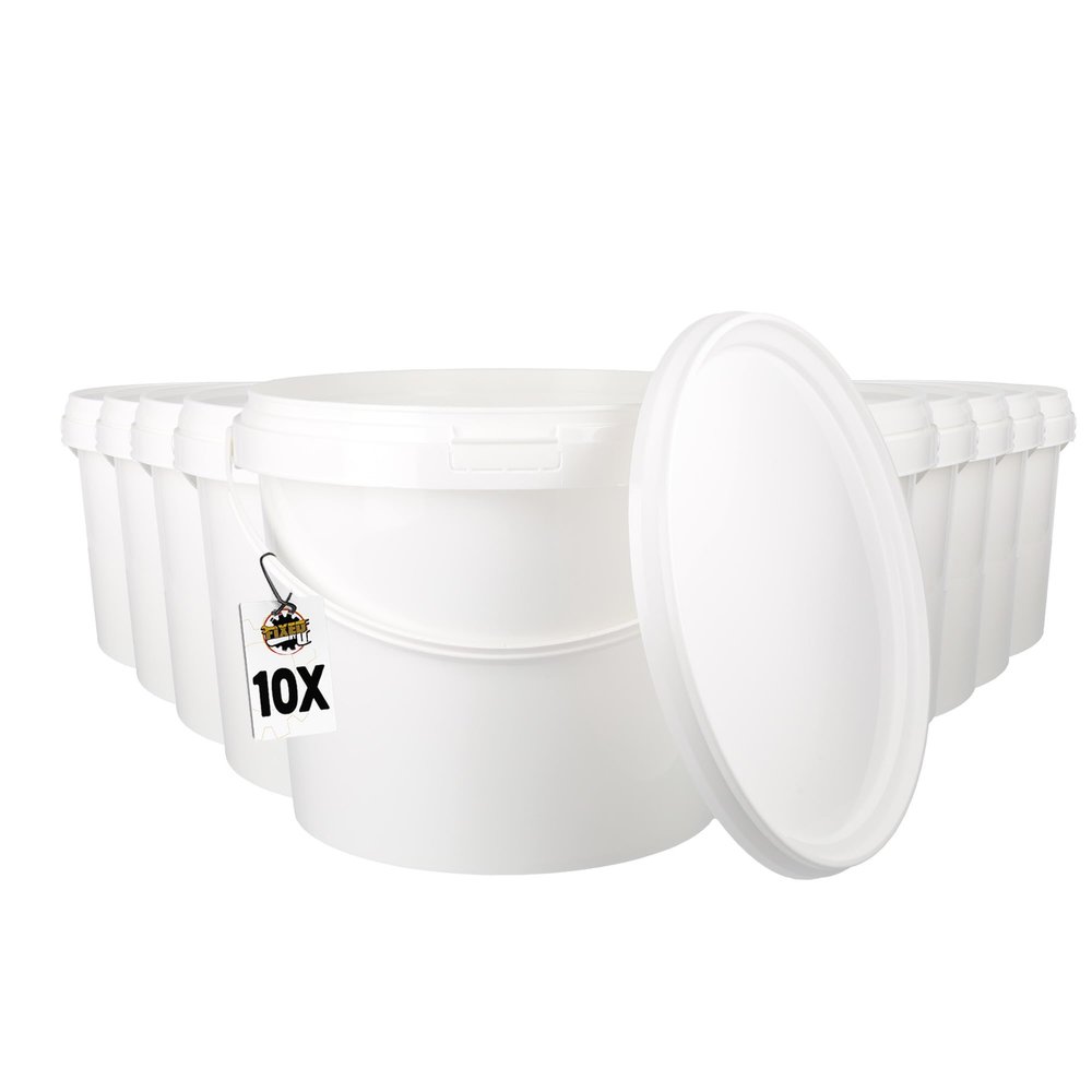 10 x Buckets with Lid, 4 L, White, Round, Plastic Bucket, Food-Safe, Chemistry, Airtight and Stable, Empty Bucket with Handle and Lid Suitable for Food, Animal Feed