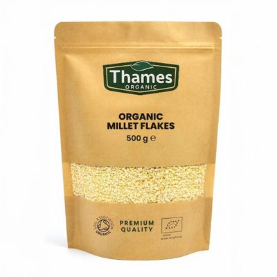 Organic Millet Flakes 500g - Certified Organic, Non-GMO, Vegan, No Additives, No Preservatives, Resealable Bag by Thames Organic 500g