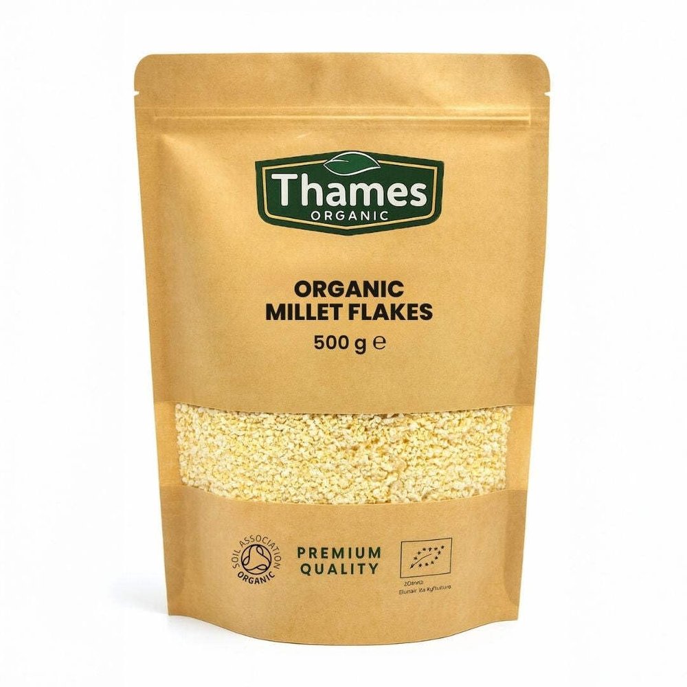 Organic Millet Flakes 500g - Certified Organic, Non-GMO, Vegan, No Additives, No Preservatives, Resealable Bag by Thames Organic 500g