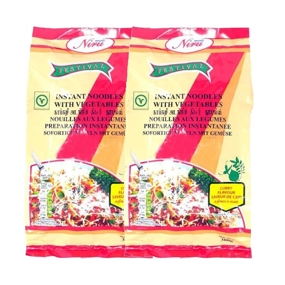 Niru's Festival Instant Noodles With Vegetables, Quick and Easy Meal with a Perfect Blend of Flavor, Authentic Flavorful Instant Noodles - Curry Flavour, 300g (Pack of 2)