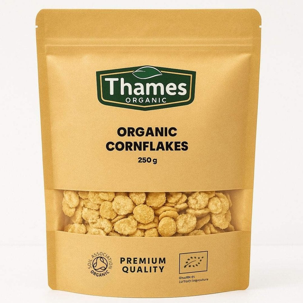 Organic Cornflakes 250g - No Additives or Preservatives - Vegan, GMO-Free, Certified Organic - Delicious and Nutritious Snack - Thames Organic 250g