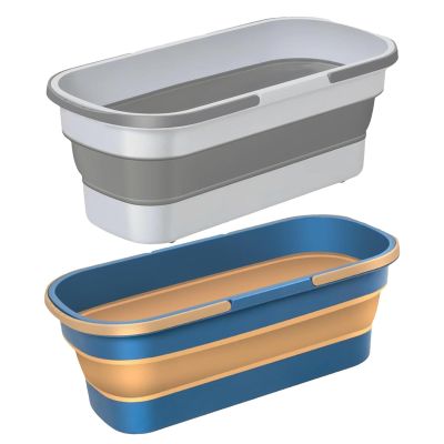 1/2 Foldable Mop Bucket - 10 Litre Water Basin, Multi-Function Rectangular Cleaning Bucket | Wash Bucket with Wheels and 2 Handles, Mop Cleaning Basin