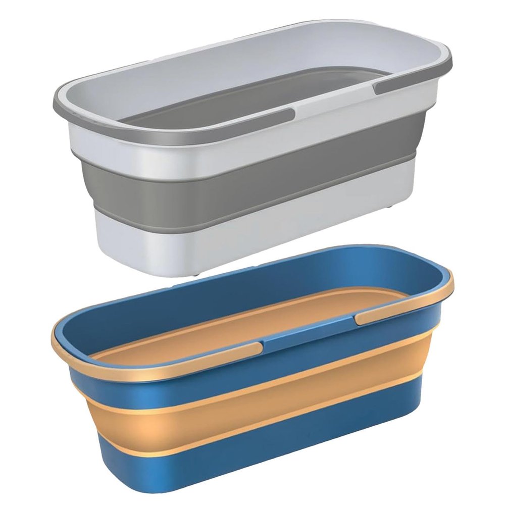 1/2 Foldable Mop Bucket - 10 Litre Water Basin, Multi-Function Rectangular Cleaning Bucket | Wash Bucket with Wheels and 2 Handles, Mop Cleaning Basin