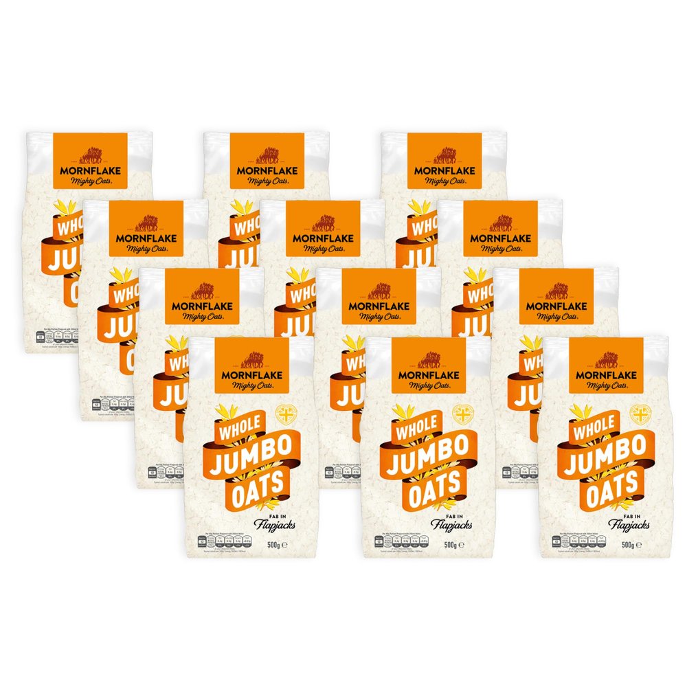 Mornflake - Jumbo Oats 12x 500g 100% Wholegrain Rolled Oats All Natural Ingredients, High In Fibre. Perfect For Breakfast Porridge Oats, Overnight Oats & Flapjacks. Suitable For Vegan Diet