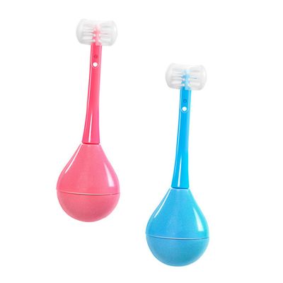 Beaupretty Childrens Manual Toothbrush Set 2pcs Supple Soft Bristles, Three-Sided Design for Effective Teeth Cleaning, Portable Kids Dental Care Tool for Toddlers in Pink and Blue