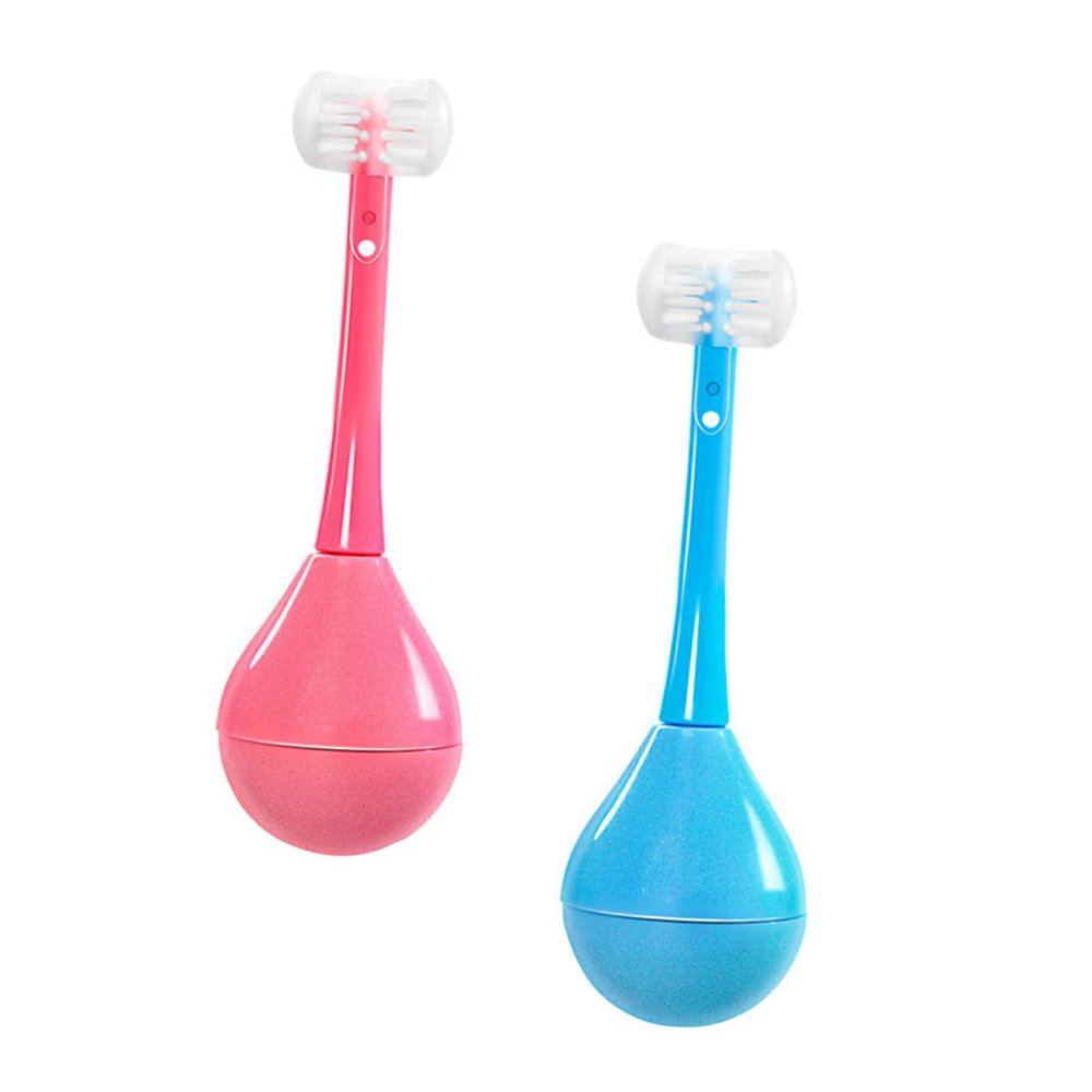 Beaupretty Childrens Manual Toothbrush Set 2pcs Supple Soft Bristles, Three-Sided Design for Effective Teeth Cleaning, Portable Kids Dental Care Tool for Toddlers in Pink and Blue
