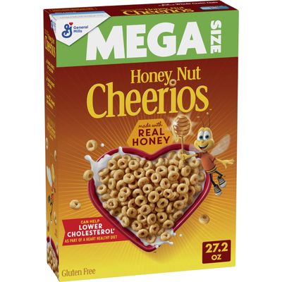 Honey Nut Cheerios Cereal, Limited Edition Heart Shapes, Affirmations Box, Heart Healthy, Gluten Free, Mega Size, 27.2 oz