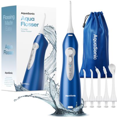 AquaSonic Aqua Flosser - Cordless Rechargeable Water Flosser for Teeth - Waterproof, Portable Oral Irrigator for Dental Cleaning with 5 Jet Tips Braces Home Travel
