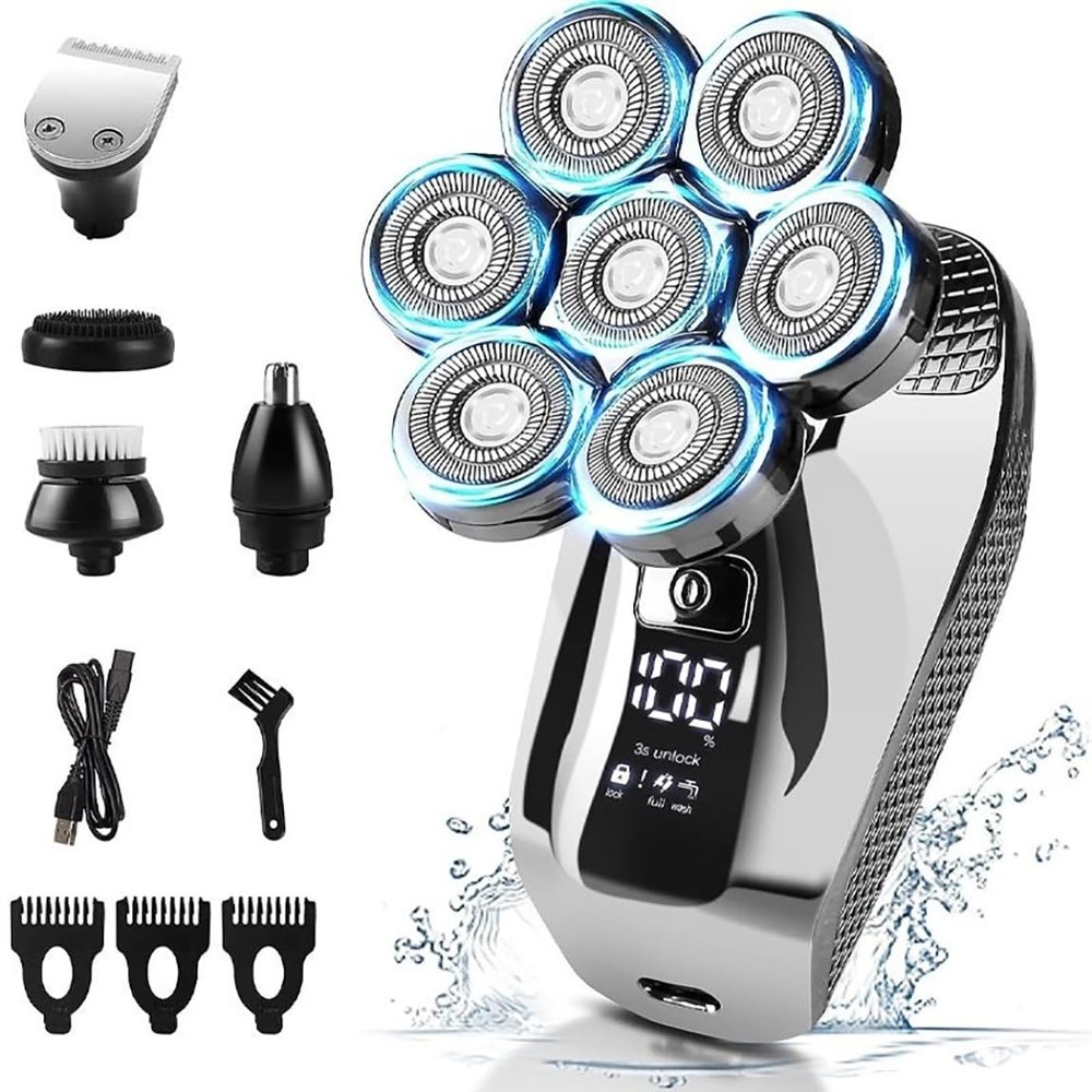Electric Razor for Men, 5 in 1 Head Shavers for Men 7D, Cordless Bald Head Shaver Wet&Dry Waterproof Electric Razor for Men with LED Display Grooming Kit