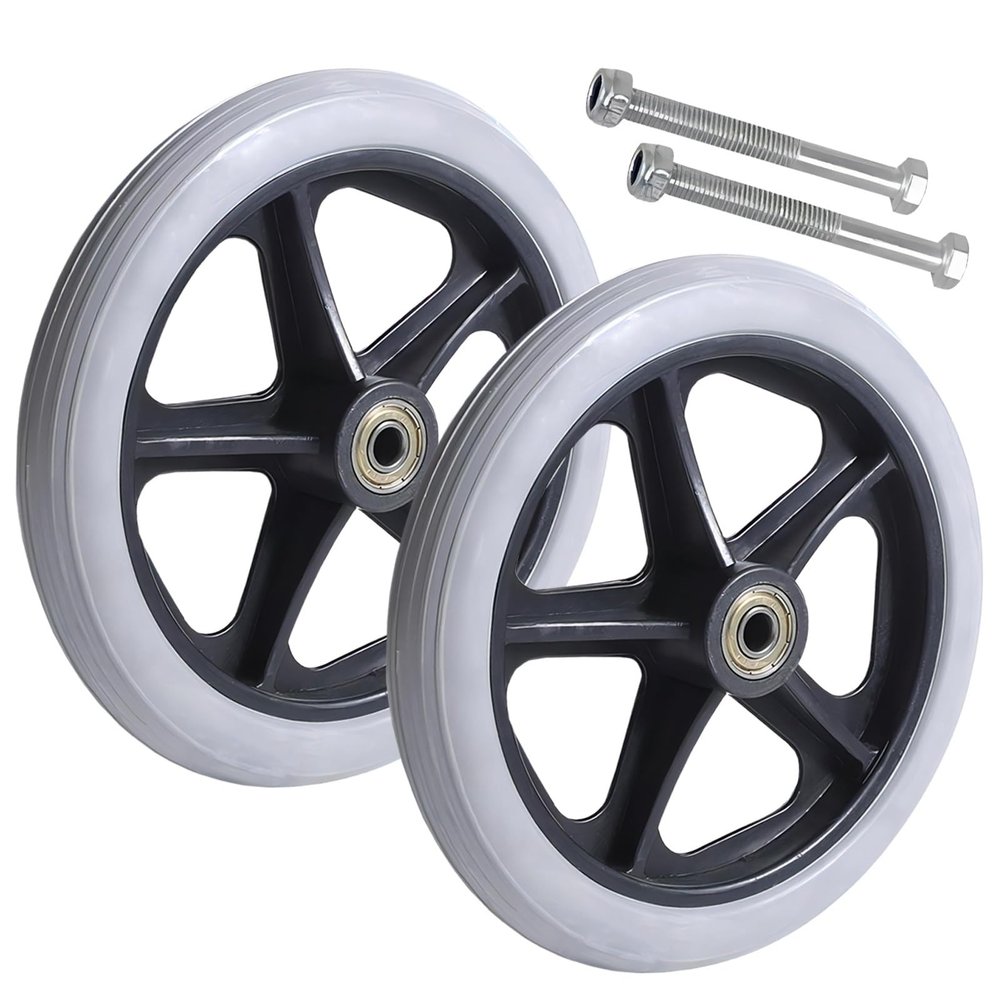 2Pcs Front Wheelchair Wheel Tire Replacement, Lightweight Caster Solid Tires Front Wheel, Replacement Wheels For Wheelchair Walkers 6" 7" 8", Black/grey Replacement Rollator Accessories