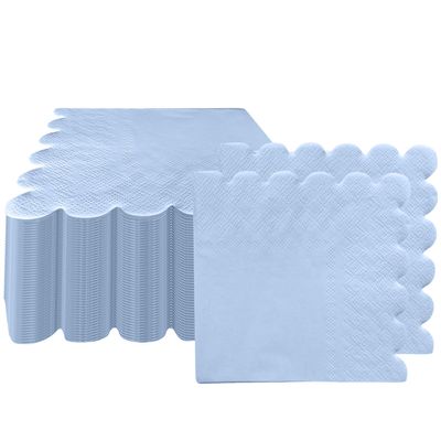 100 Pieces 2-ply Light Blue Napkin Disposable Scalloped Cocktail Napkins Beverage Napkins Dessert Napkins Paper Napkins for Wedding Birthday Party Paper Dinner Napkins