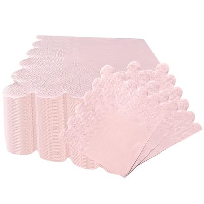100 Pieces 2-ply Light Pink Napkin Disposable Scalloped Cocktail Napkins Beverage Napkins Dessert Napkins Paper Napkins for Wedding Birthday Party Paper Dinner Napkins