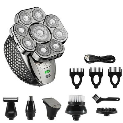 JQUAL Electric Razor for Men's, 6 IN 1 Men's Bald Head Electric Shaver 9 Blades Floating Heads Beard Nose Ear Hair Trimmer Clipper Facial Brush Rechargeable Razor