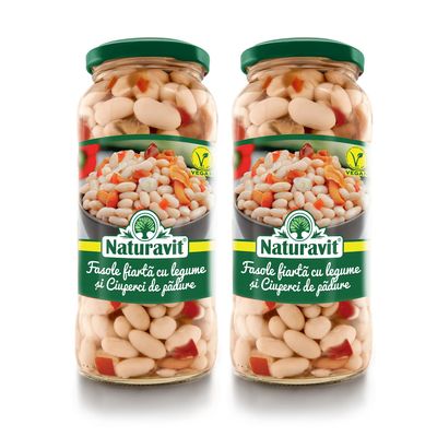 Naturavit Giant White Bean in Brine, 580ml, Fasole Alba Fiarta Gigant 580ml and Corn Bean Legumes 570g, Fasole Legume Porumb 570g (2 Pack) (Corn Bean Legumes 570g)