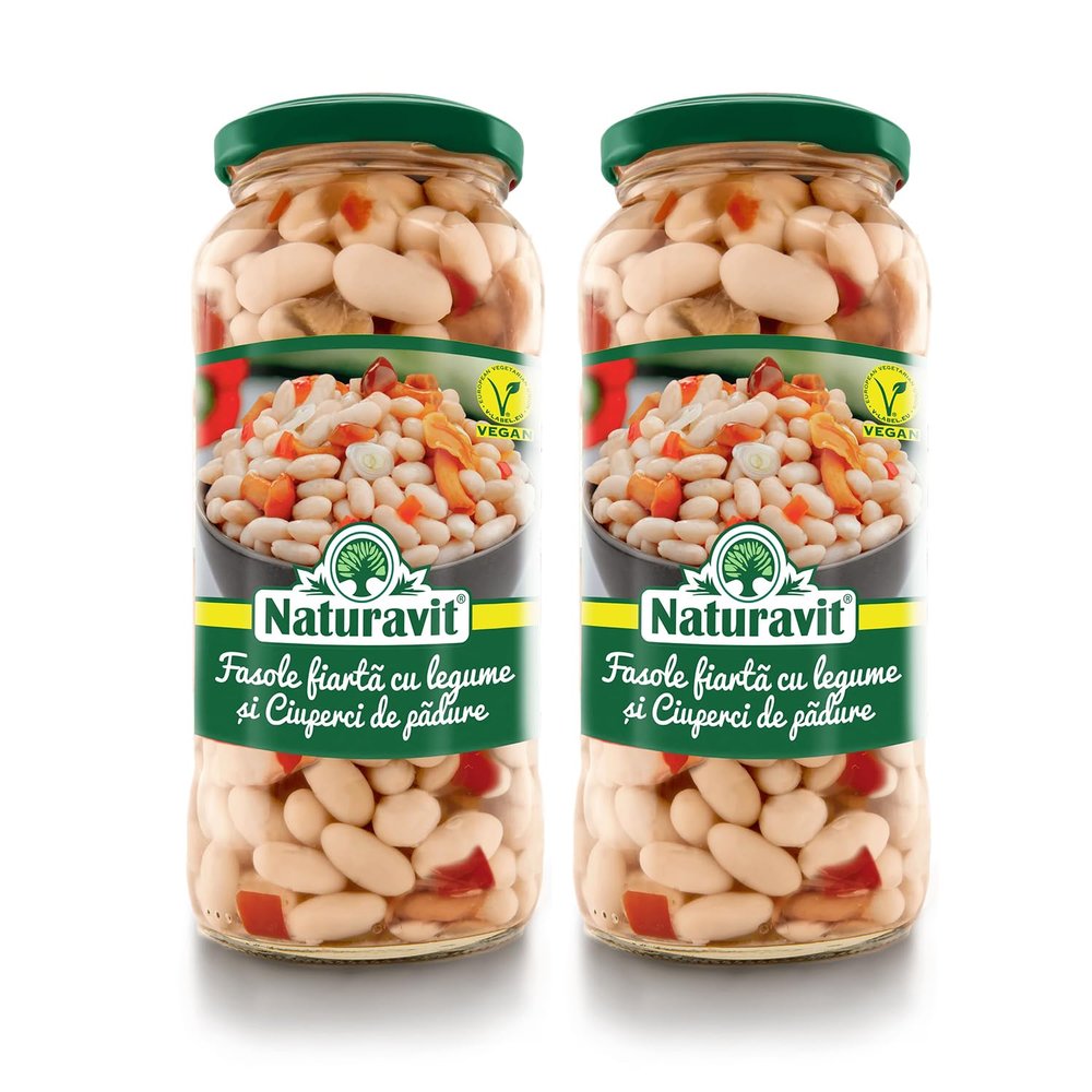 Naturavit Giant White Bean in Brine, 580ml, Fasole Alba Fiarta Gigant 580ml and Corn Bean Legumes 570g, Fasole Legume Porumb 570g (2 Pack) (Corn Bean Legumes 570g)