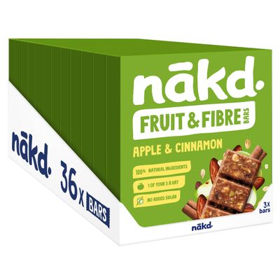 Nakd Apple & Cinnamon Fruit & Fibre Bar - Vegan - Gluten Free - Healthy Snack, 44g (Pack of 36 Bars)