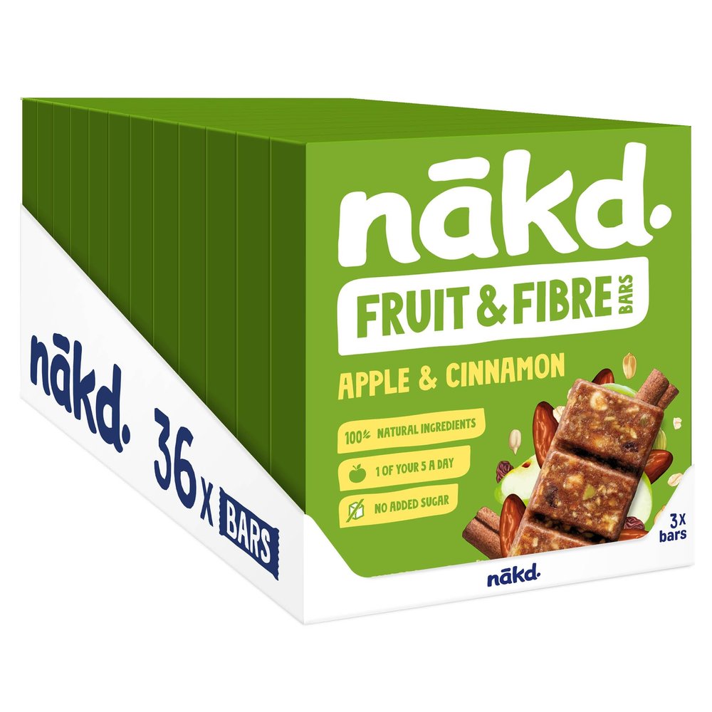 Nakd Apple & Cinnamon Fruit & Fibre Bar - Vegan - Gluten Free - Healthy Snack, 44g (Pack of 36 Bars)
