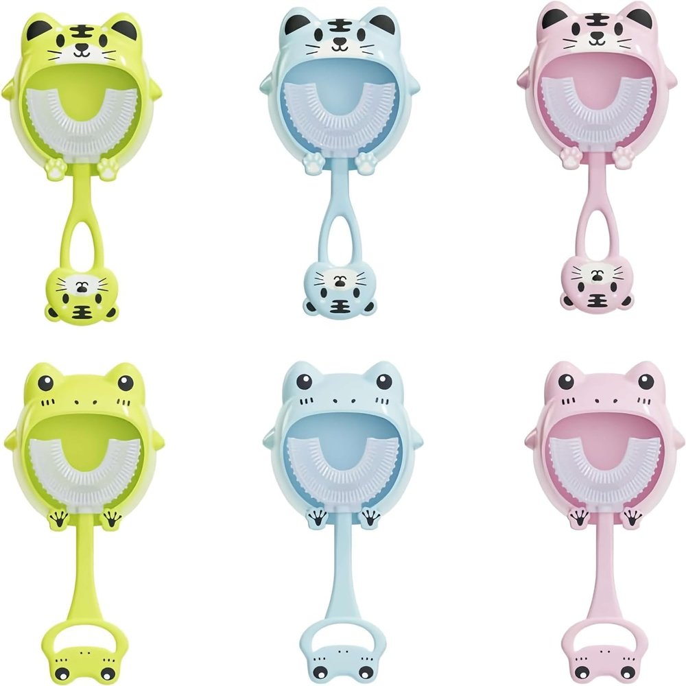 6 Children's U-Shaped Toothbrushes 2-12 Years Old Children's Soft Fur Soft Glue Mouth Cleaning Brush Teeth Small Tiger Small Frog