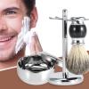 Alloy Shaving Stand Holder Brush Kit with Faux Hair for Soap Mug Bowl view 3