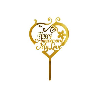1 Pack Happy Anniversary Cake Topper Decorations Gold Wedding Anniversary Acrylic Cake Topper Happy Anniversary Party Decorations Photo Props Supplies (Gold-2style)