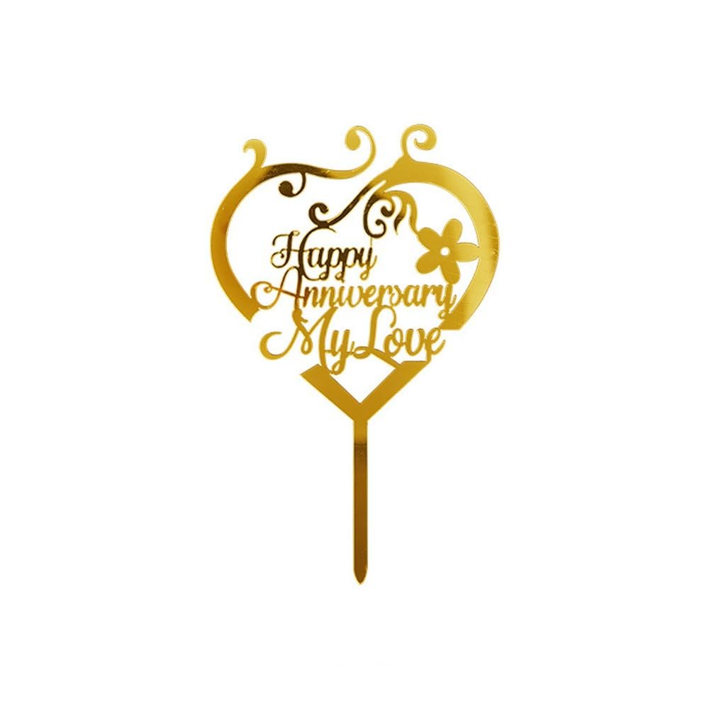 1 Pack Happy Anniversary Cake Topper Decorations Gold Wedding Anniversary Acrylic Cake Topper Happy Anniversary Party Decorations Photo Props Supplies (Gold-2style)