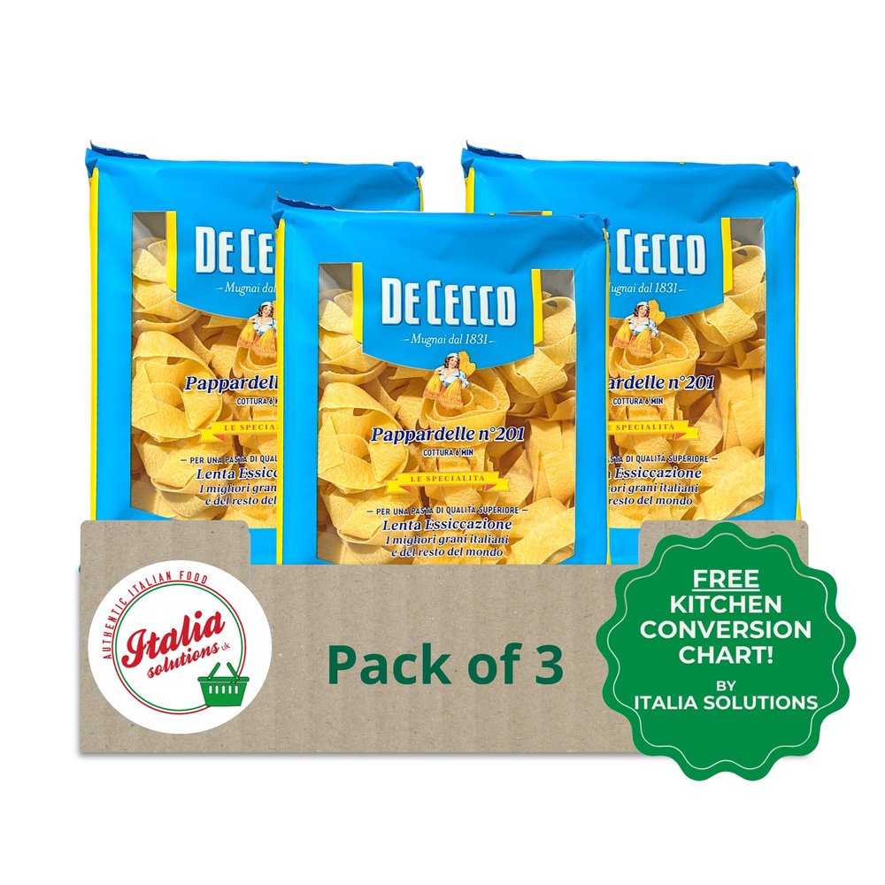 De Cecco Pasta Pappardelle no.201-500g - Pack of 3 with Italia Solutions UK Kitchen Conversion Card